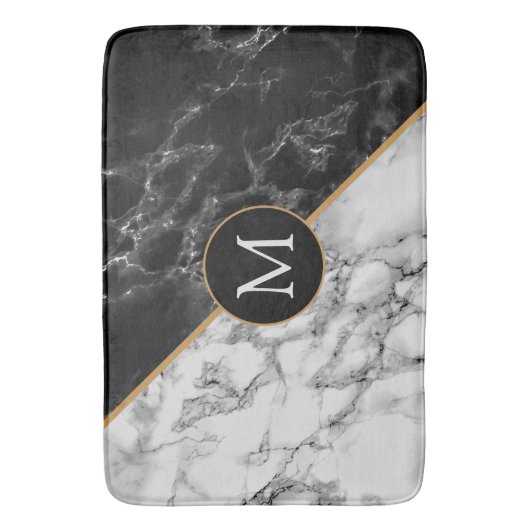 Monogram Bath Mat met zwarte en witte marmer (Voorkant Verticaal)