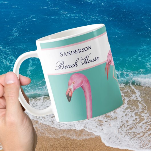 Monogram Beach House Blauwgroen Flamingos marinebl Koffiemok
