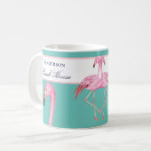 Monogram Beach House Blauwgroen Flamingos marinebl Koffiemok (Voorkant links)