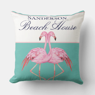 Monogram Beach House Blauwgroen Flamingos marinebl Kussen