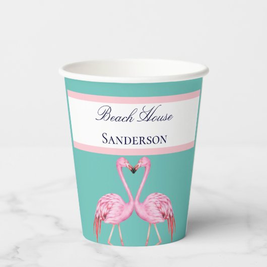 Monogram Beach House Blauwgroen Flamingos marvy bl Papieren Bekers (Achterkant)