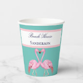 Monogram Beach House Blauwgroen Flamingos marvy bl Papieren Bekers (Voorkant)