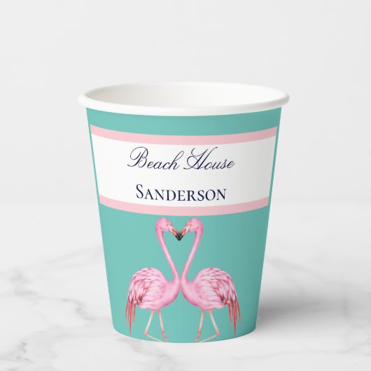 Monogram Beach House Blauwgroen Flamingos marvy bl Papieren Bekers (Voorkant)