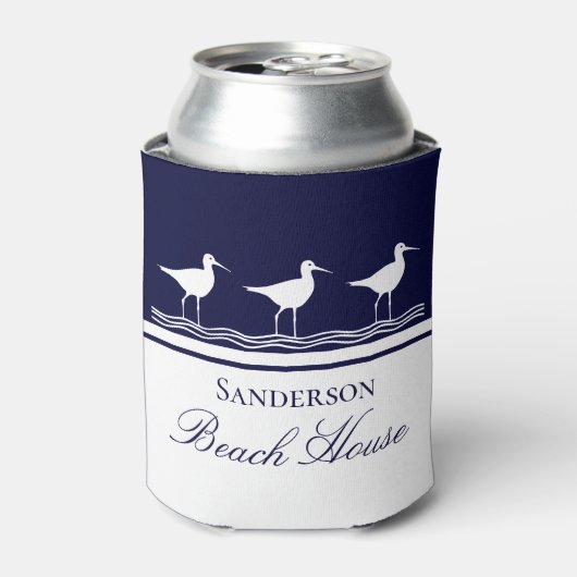 Monogram Beach house marine blue Sandpipers Blikjeskoeler (Blikje Voorkant)