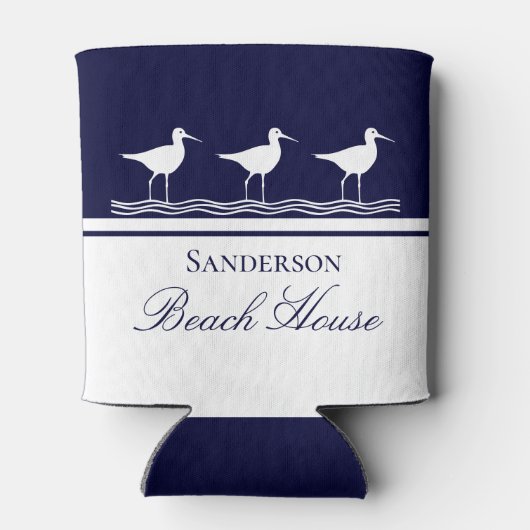 Monogram Beach house marine blue Sandpipers Blikjeskoeler (Achterkant)