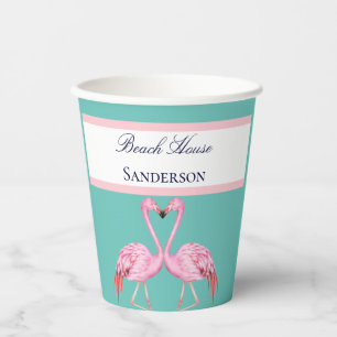 Monogram Beach House Teal Flamingo's marineblauw   Papieren Bekers