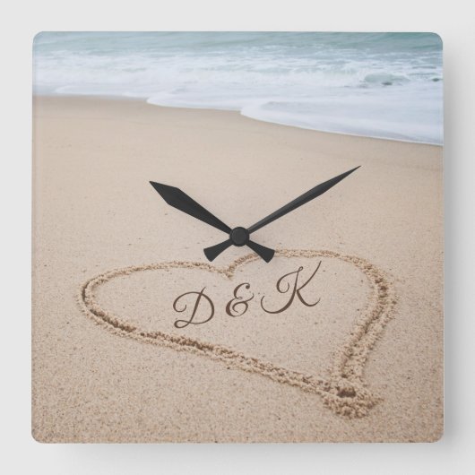 Monogram | Beach Love I Vierkante Klok (Voorkant)