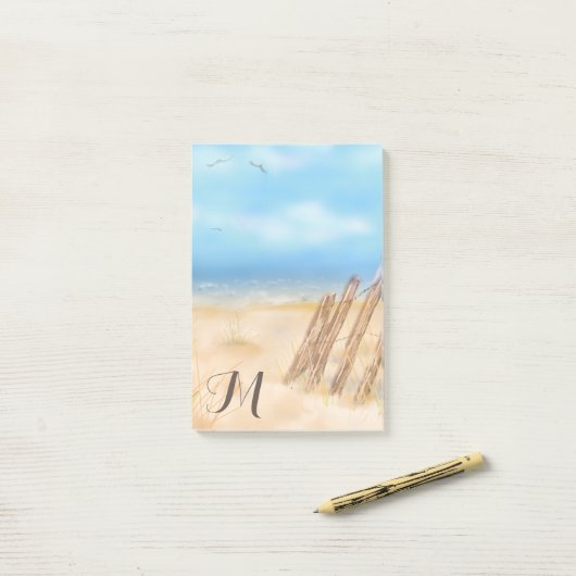 Monogram Beach Scene | Je past je aan Post-it® Notes (Op bureau)