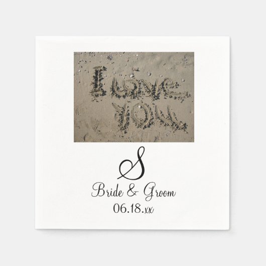Monogram Beach Weddenschap Bride Groom Names Date Servet (Voorkant)