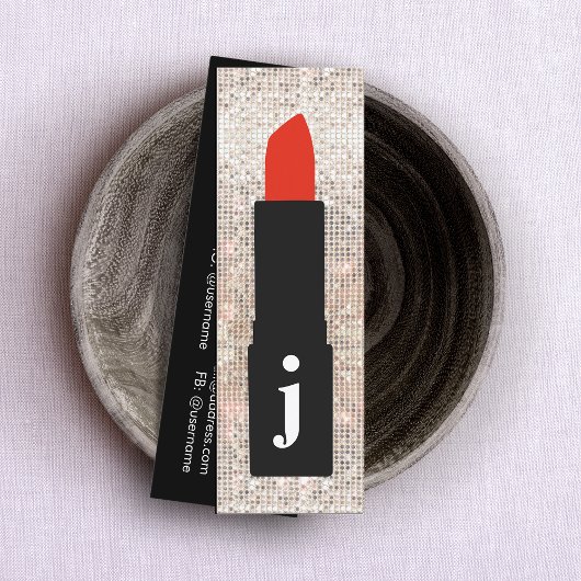 Monogram Beauty Sequin Cute Makeup Artist Lipstick Mini Visitekaartje