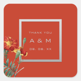 Monogram Bedankgrijs Lijst Zilver Bloemenkoraal Vierkante Sticker