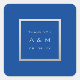 Monogram Bedankgrijs Lijst zilveren bruiloft blauw Vierkante Sticker