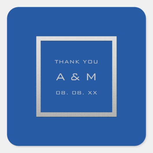 Monogram Bedankgrijs Lijst zilveren bruiloft blauw Vierkante Sticker (Voorkant)
