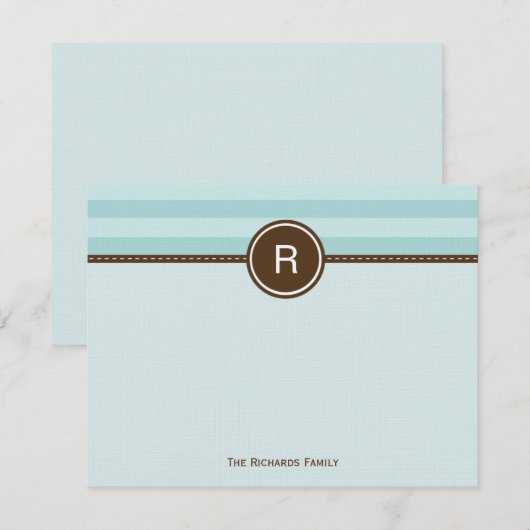 Monogram bedankkaart - Blauwe strepen (Voorkant / Achterkant)