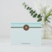 Monogram bedankkaart - Blauwe strepen (Staand voorkant)