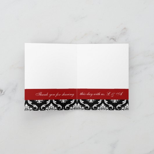 Monogram Bedankkaart Damast Heetrood (Binnen)