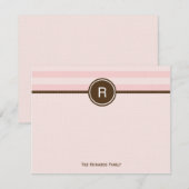 Monogram Bedankt Kaart - Roze Strepen Notitiekaartje (Voorkant / Achterkant)