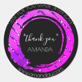 Monogram Bedankt Web Boutique Shop Roze Zwart Ronde Sticker
