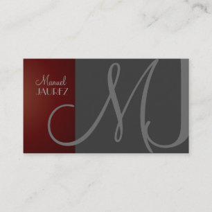 MONOGRAM BEDRIJFSKAART IN RETRO/GRIJS/MAROEN VISITEKAARTJE