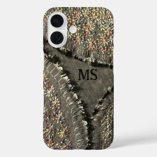 Monogram bedrukt linnen look bloemgrijs pastel Case-Mate iPhone case (Achterkant)