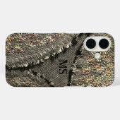 Monogram bedrukt linnen look bloemgrijs pastel Case-Mate iPhone case (Achterkant (horizontaal))