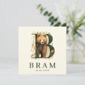 Monogram Beer Groen Bosdier Jongen Geboorte Kaart (Staand voorkant)