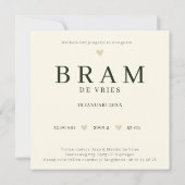 Monogram Beer Groen Bosdier Jongen Geboorte Kaart (Achterkant)