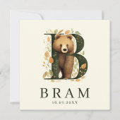 Monogram Beer Groen Bosdier Jongen Geboorte Kaart (Voorkant)