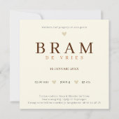 Monogram Beer Neutraaal Bosdier Jongen Geboorte Kaart (Achterkant)