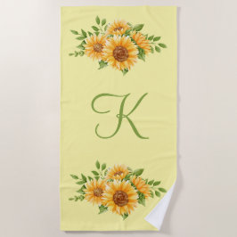 Monogram Begin Zonnebloemen Gele Strandhanddoek Strandlaken
