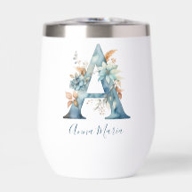 Monogram Beginletter A Blauw Bloemschilderwerk Cad