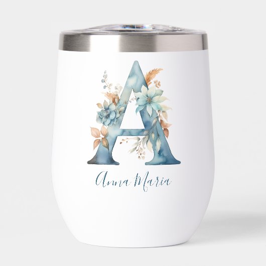 Monogram Beginletter A Blauw Bloemschilderwerk Cad (Voorkant)