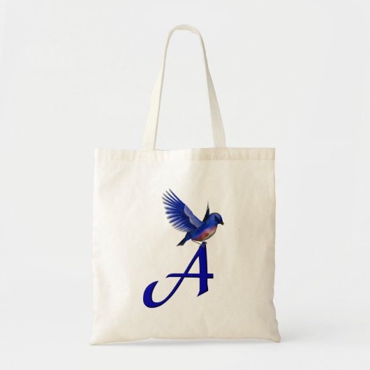 Monogram Beginletter A met Blauwe Vogel Tote Bag (Voorkant)