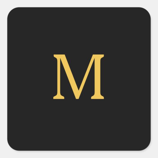 Monogram Beginletter Aangepaste Naam Goud Zwart Tr Vierkante Sticker (Voorkant)