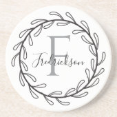 Monogram Beginletter Achternaam Botanisch Zandsteen Onderzetter (Voorkant)