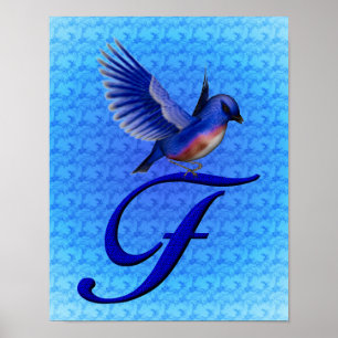 Monogram Beginletter F met Blauwe Vogel Poster