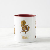 Monogram Beginletter H Elegante Gouden Pioen Perso Mok (Midden)