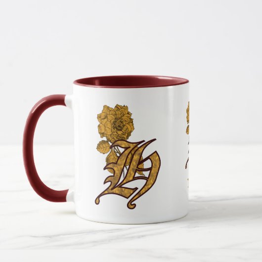 Monogram Beginletter H Elegante Gouden Pioen Perso Mok (Links)