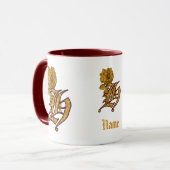 Monogram Beginletter H Elegante Gouden Pioen Perso Mok (Voorkant links)