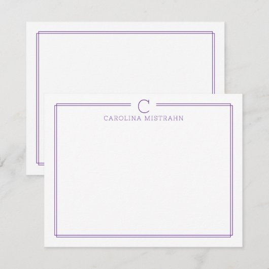 Monogram Beginletter informeel paarse rand briefpa Notitiekaartje (Voorkant / Achterkant)