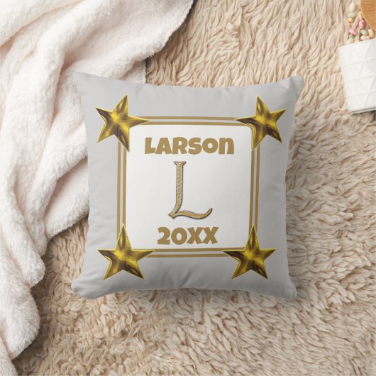 Monogram Beginletter L Goud Zilver Sterren Accent Kussen (Deken)
