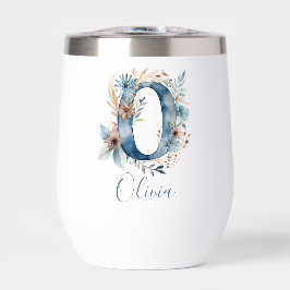 Monogram Beginletter O Blauwe Bloemrijke Waterverf