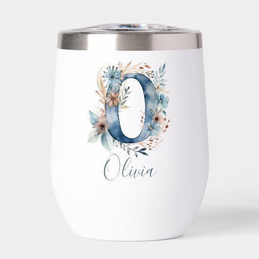 Monogram Beginletter O Blauwe Bloemrijke Waterverf (Voorkant)