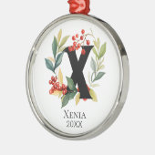 Monogram Beginletter X Beskrans Kerstmis Metalen Ornament (Links)