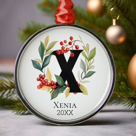 Monogram Beginletter X Beskrans Kerstmis Metalen Ornament