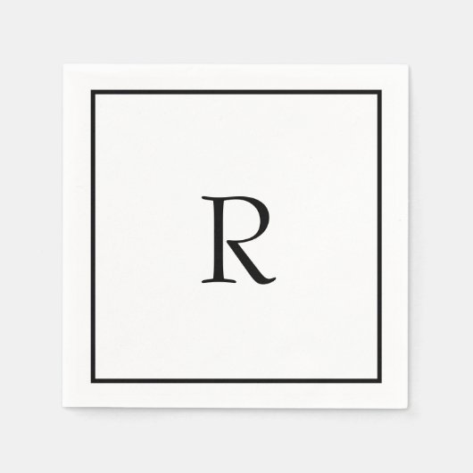 Monogram Beginletters Aangepaste Naam Zwart Wit Co Servet (Voorkant)