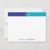 Monogram Beginletters Blauw & Turquoise Band Brief Notitiekaartje (Voorkant)