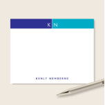 Monogram Beginletters Blauwe & Turquoise Band Brie Notitiekaartje<br><div class="desc">Dit eenvoudige, moderne ontwerp bevat een 2-kleurige band met 2 initialen en naam/tekst aan de onderkant. Klik op de aanpassen knop als je de ontwerp elementen wilt aanpassen en/of de tekst verder wilt aanpassen! Variaties van dit ontwerp, extra kleuren, en bijpassende producten zijn beschikbaar in onze winkel, zazzle.com/store/doodlelulu. Neem contact...</div>