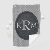 Monogram Beginletters Elegante Zwarte Bloemen  Golfhanddoek (Insitu)