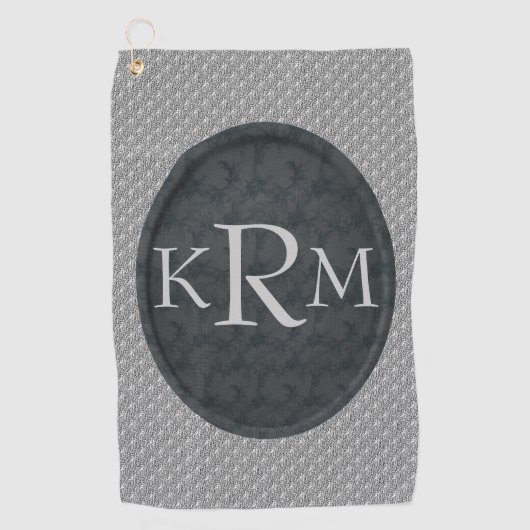 Monogram Beginletters Elegante Zwarte Bloemen  Golfhanddoek (Voorkant)